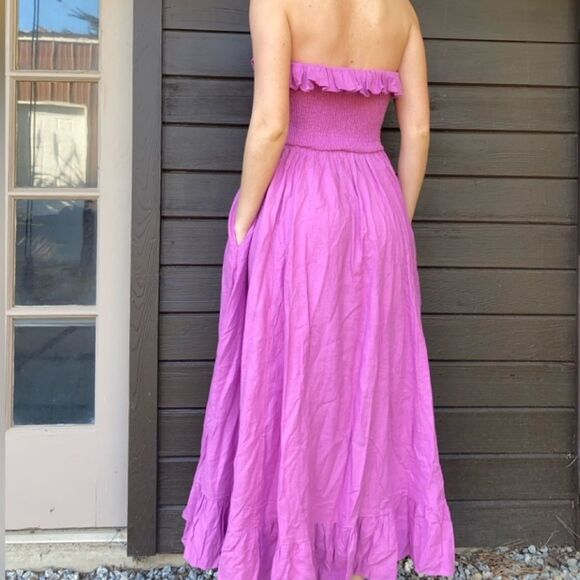Nwt Free People Lush Life Linen Strapless Midi Dress Purple Opera Mauve - Picture 3 of 8